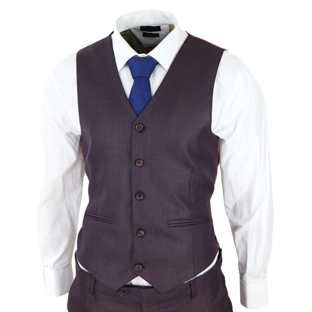 BR23-K21 - Men's 3 Piece Suit Purple Blue Check Contrasting Waistcoat Trouser Wedding