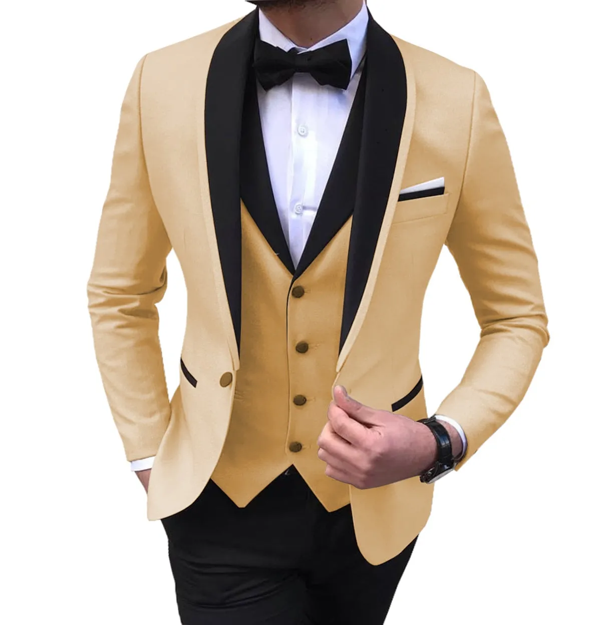 BRADLEY VIP SUITS Men's Fashion Formal 3 Piece Tuxedo (Jacket   Pants   Vest) Bronze Brown Suit Set