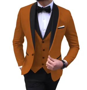 BRADLEY VIP SUITS Men's Fashion Formal 3 Piece Tuxedo (Jacket   Pants   Vest) Bronze Brown Suit Set