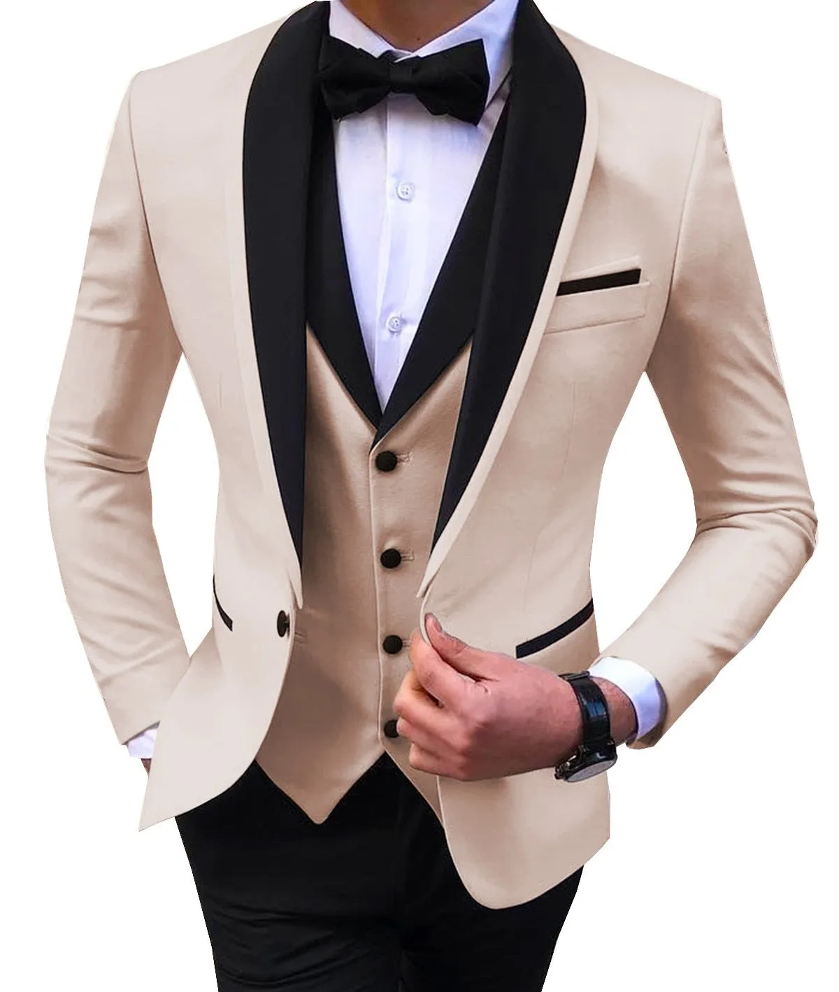 BRADLEY VIP SUITS Men's Fashion Formal 3 Piece Tuxedo (Jacket   Pants   Vest) Bronze Brown Suit Set