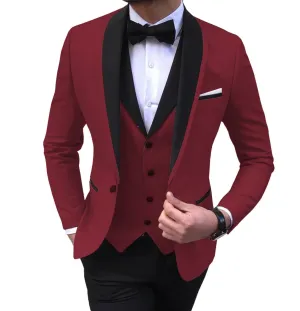 BRADLEY VIP SUITS Men's Fashion Formal 3 Piece Tuxedo (Jacket   Pants   Vest) Burgundy Red Suit Set