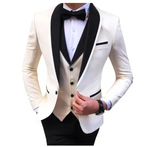 BRADLEY VIP SUITS Men's Fashion Formal 3 Piece Tuxedo (Jacket   Pants   Vest) White Suit Set