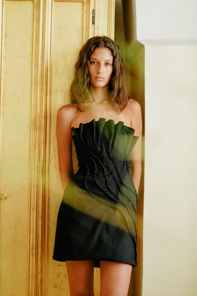 Branchage Mini Dress Interlock Stitch Detail Quick Release Buttons