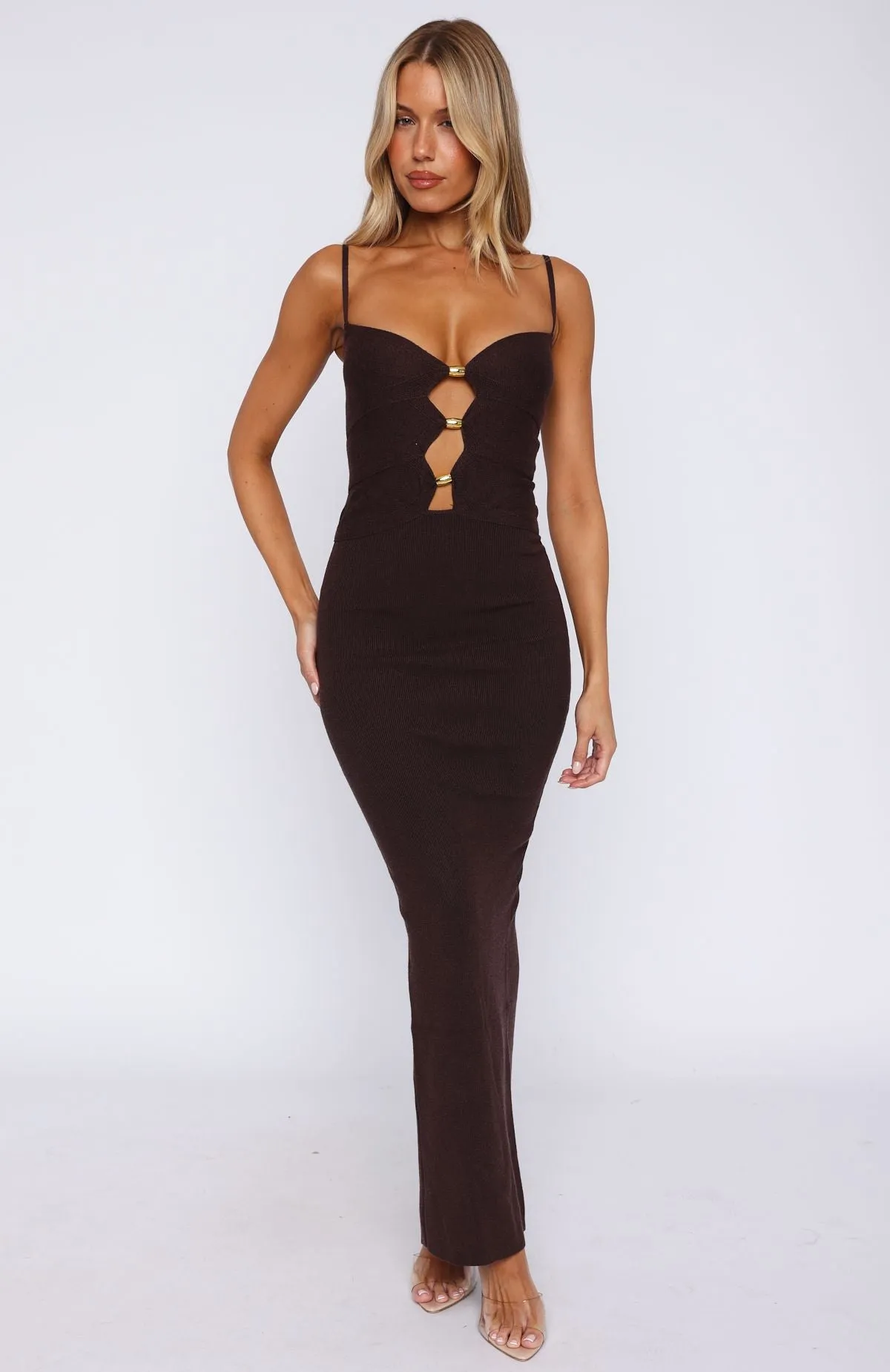 Sheer Overlay Material Break It Off Maxi Dress Espresso