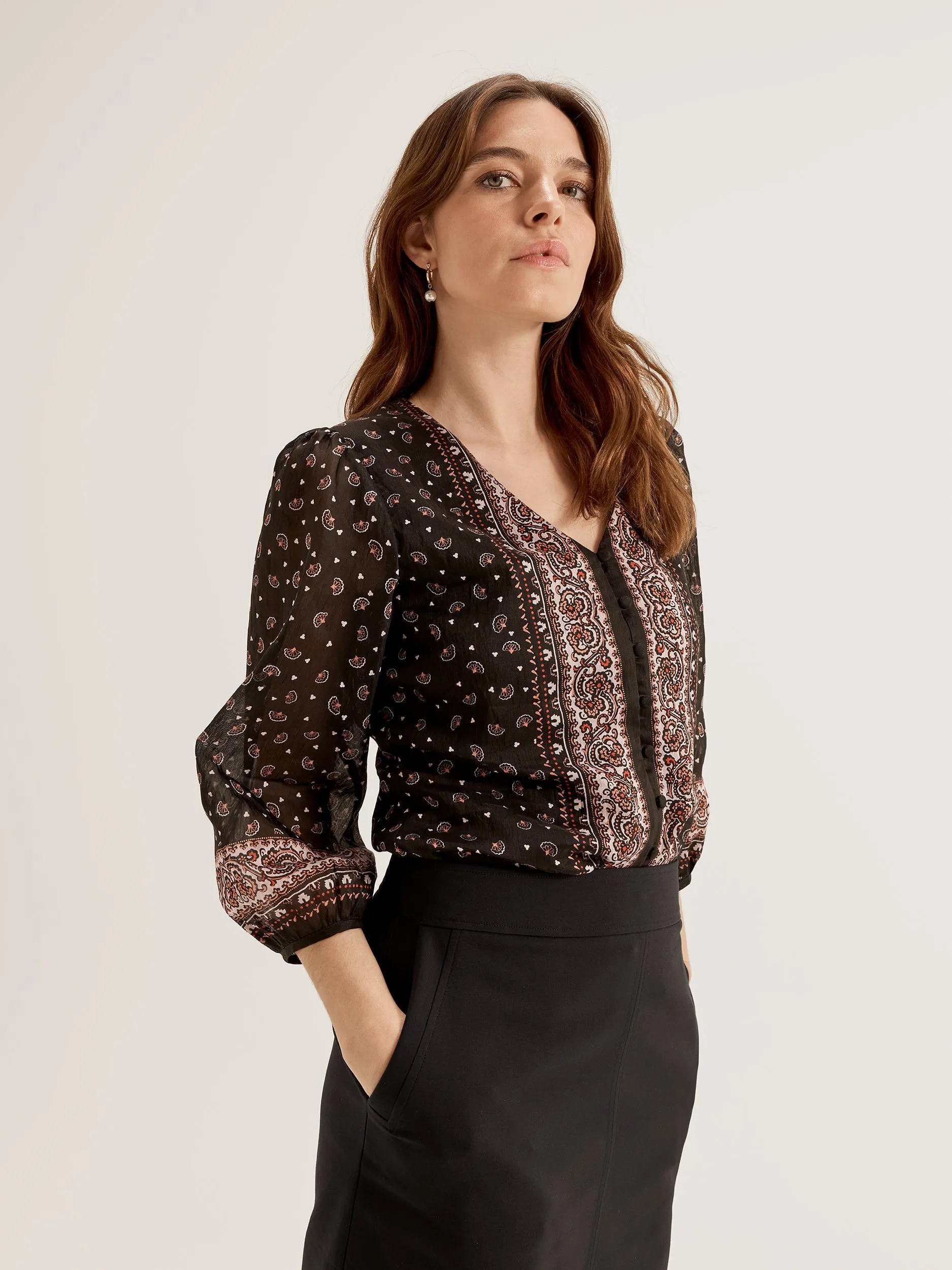 Low Profile Zipper Portofino Paisley Blouse
