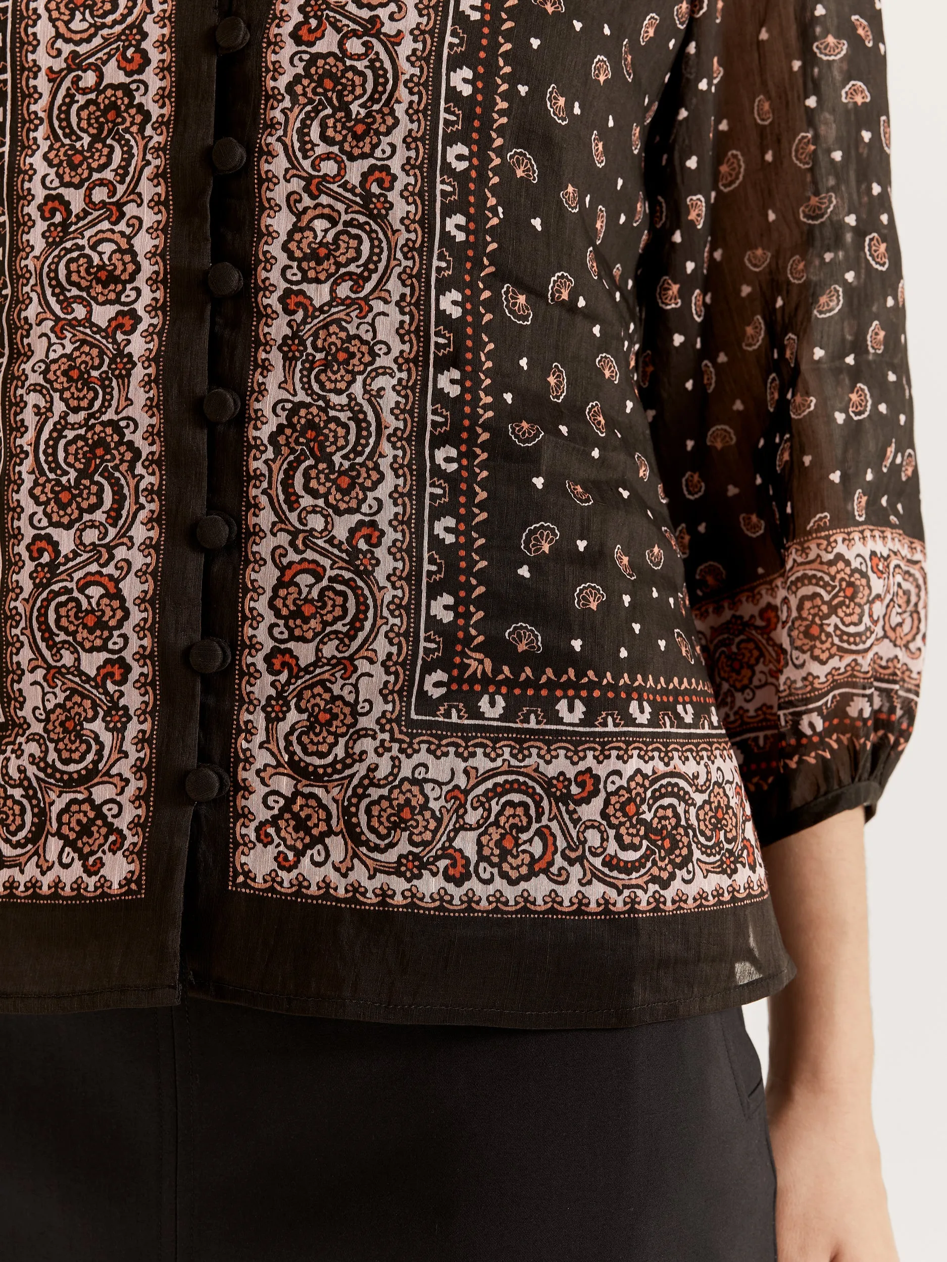 stain resistant coating BondedEdges Portofino Paisley Blouse