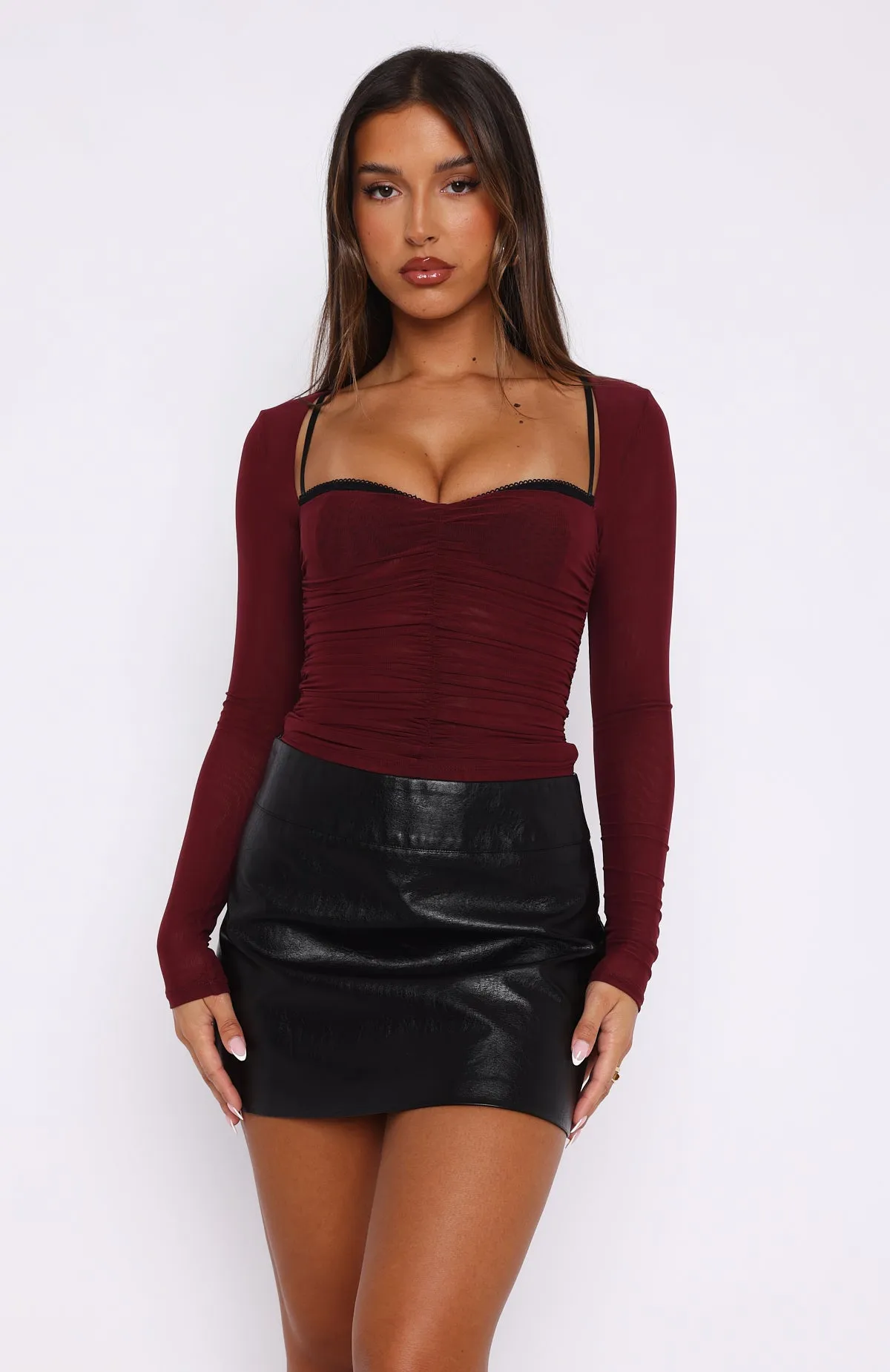 Comfortable Fabric StretchFabric Our Days Long Sleeve Bustier Burgundy