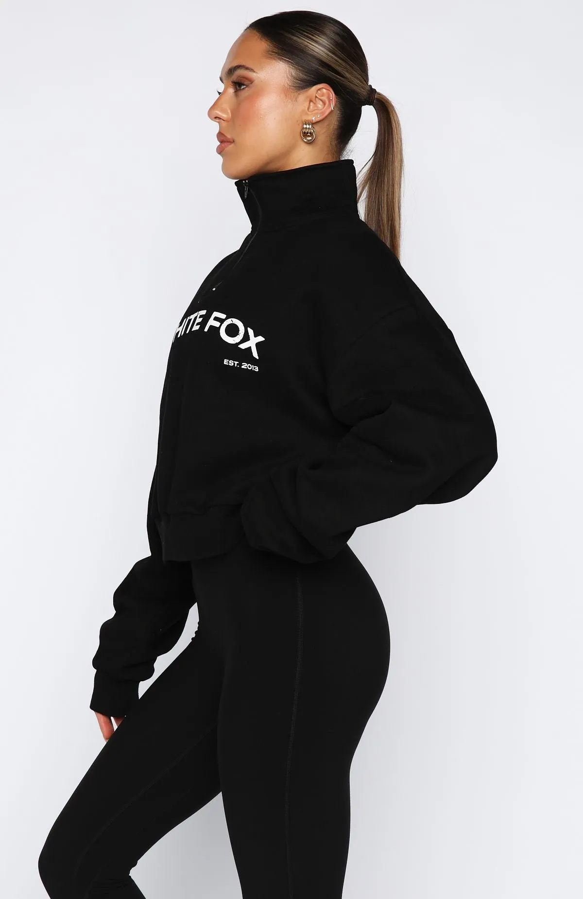 For What It's Worth Boxy Quarter Zip Sweater Black Yarn Dyed Stripes Hydrophobic Threadwork