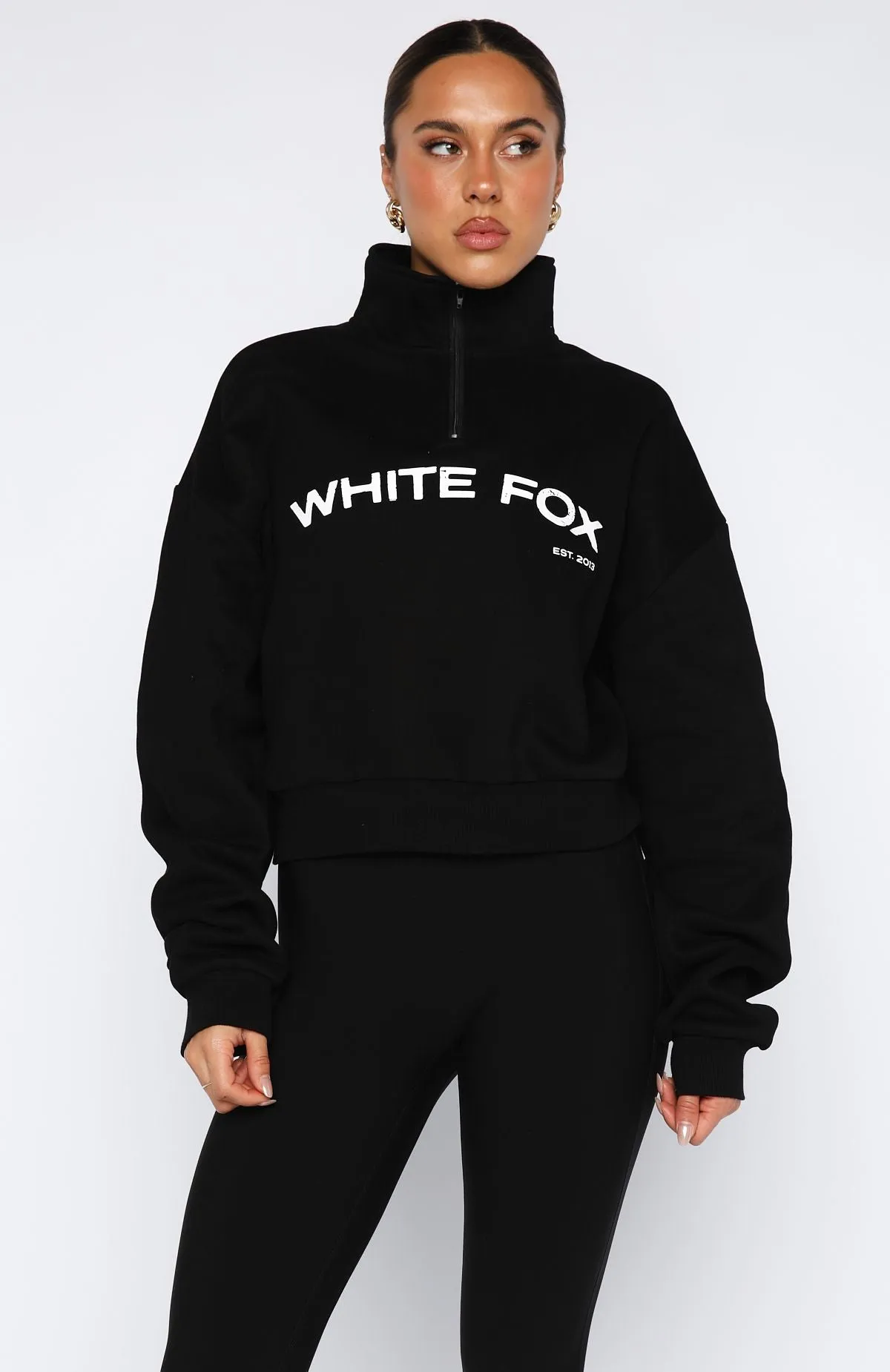 For What It's Worth Boxy Quarter Zip Sweater Black DurableStitching