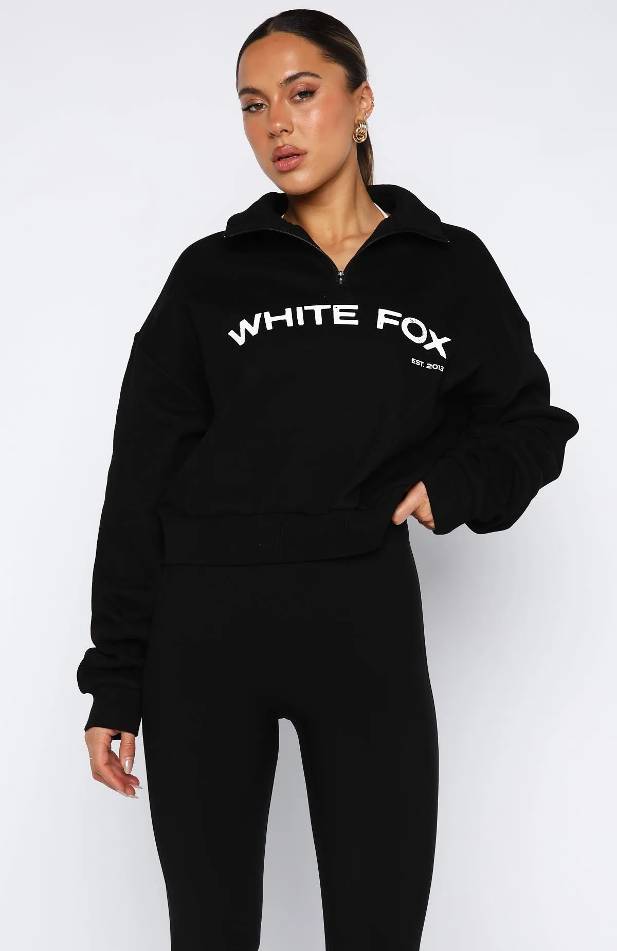 For What It's Worth Boxy Quarter Zip Sweater Black BondedShoulder