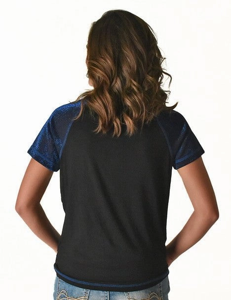 Cowgirl Tuff Womens Never Give Up Shimmer Blue Nylon S/S T-Shirt Designer Touch