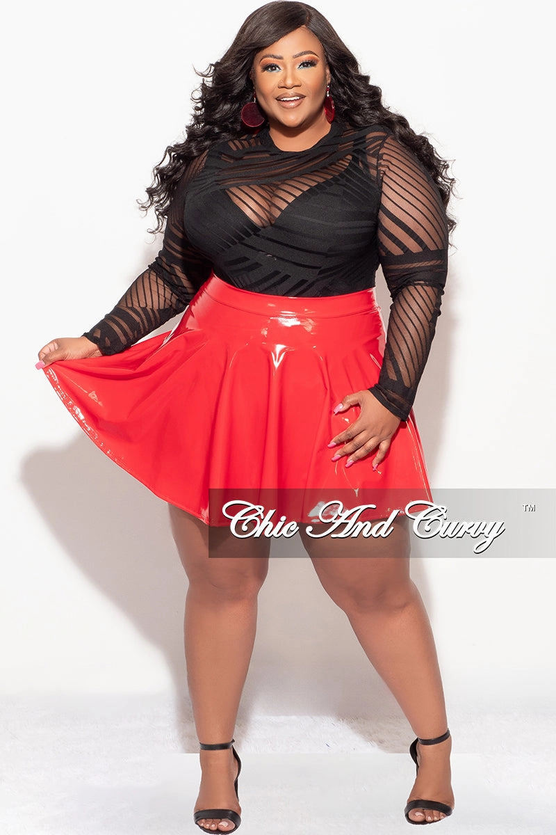 Body-Hugging Fit Timeless Layers Final Sale Plus Size Patent Leather Mini Skater Skirt in Red