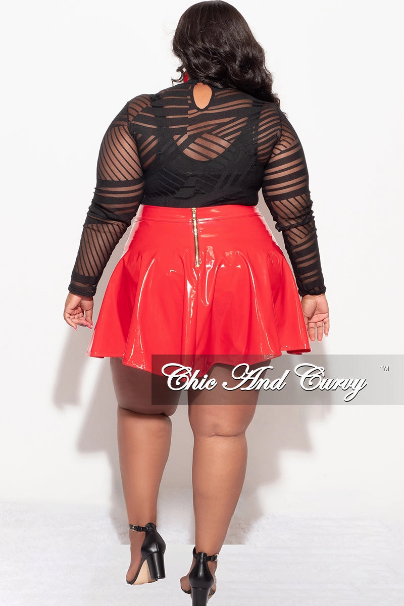 Final Sale Plus Size Patent Leather Mini Skater Skirt in Red Quick Wear Fit Noise Reduciting Fabric
