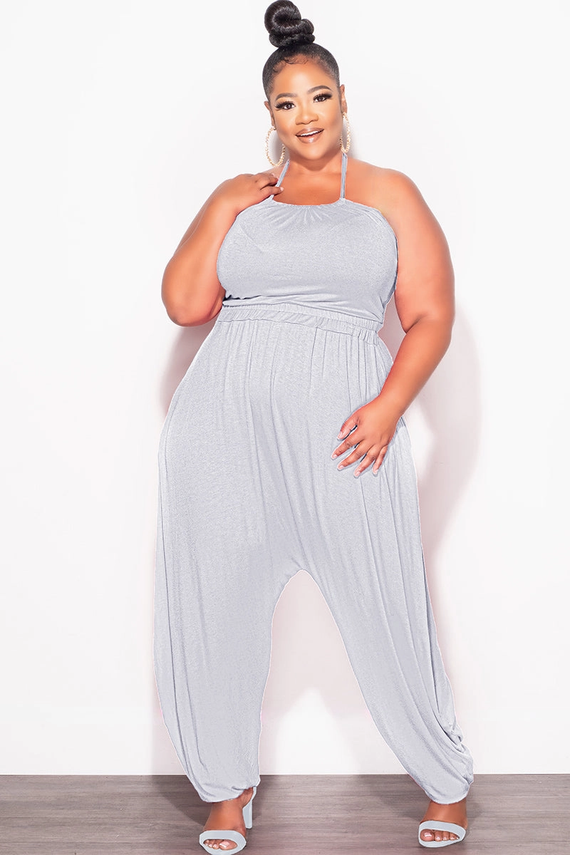 StretchWaistband Functional Fashion Final Sale Plus Size 2pc Halter Top and Harem Pants in Heather Grey