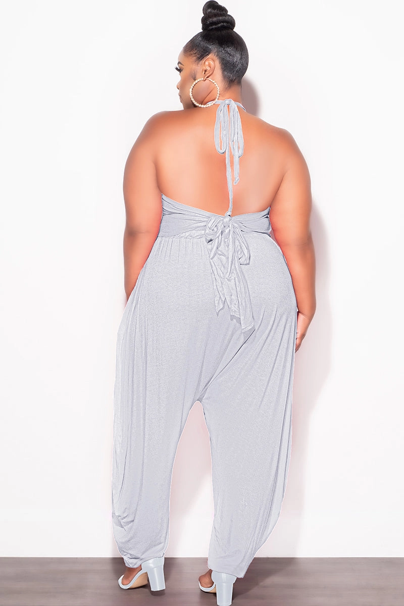 Final Sale Plus Size 2pc Halter Top and Harem Pants in Heather Grey Quick Layering