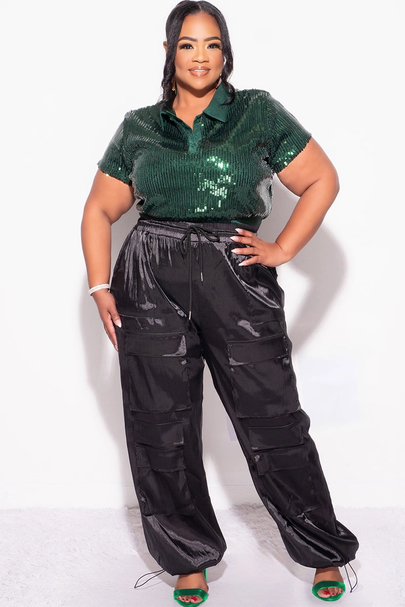Final Sale Plus Size Collar Sequin Top in Green Versatile Comfort Wear