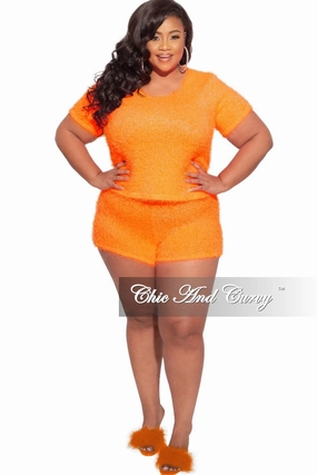 Cozy Style Tapered ankle Final Sale Plus Size Lounge Set /Sleepwear in Neon Orange