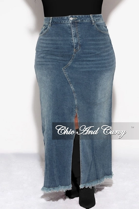 Chic Vibe Final Sale Plus Size Maxi Skirt with Front Slit in Denim