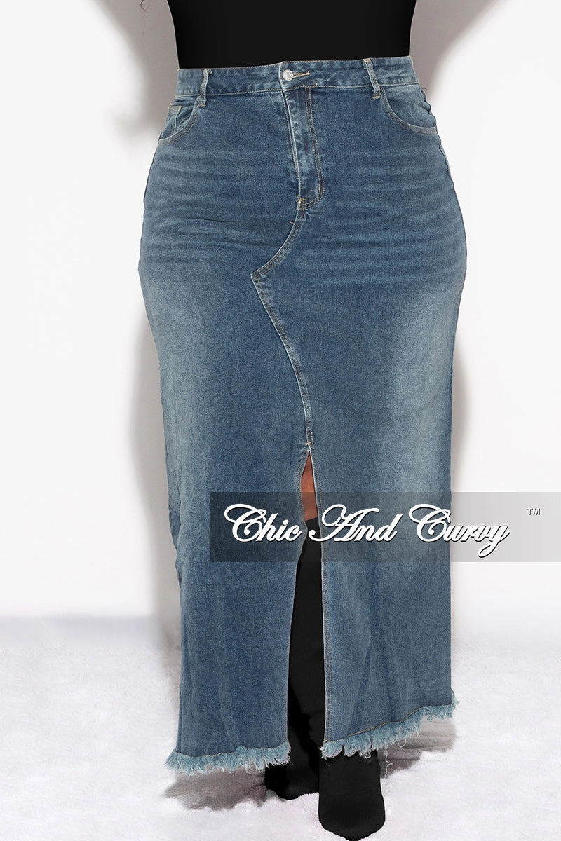 Chic Vibe Final Sale Plus Size Maxi Skirt with Front Slit in Denim