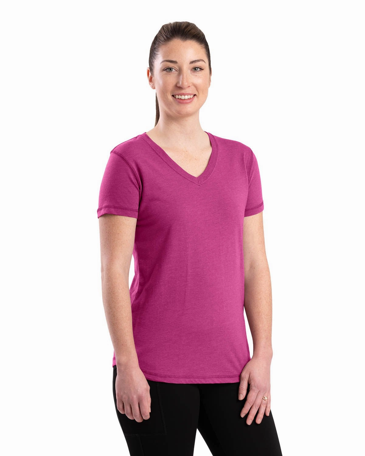 Berne Light Magenta Cotton Blend Womens Performance V-Neck Tee S/S Seasonal Essential