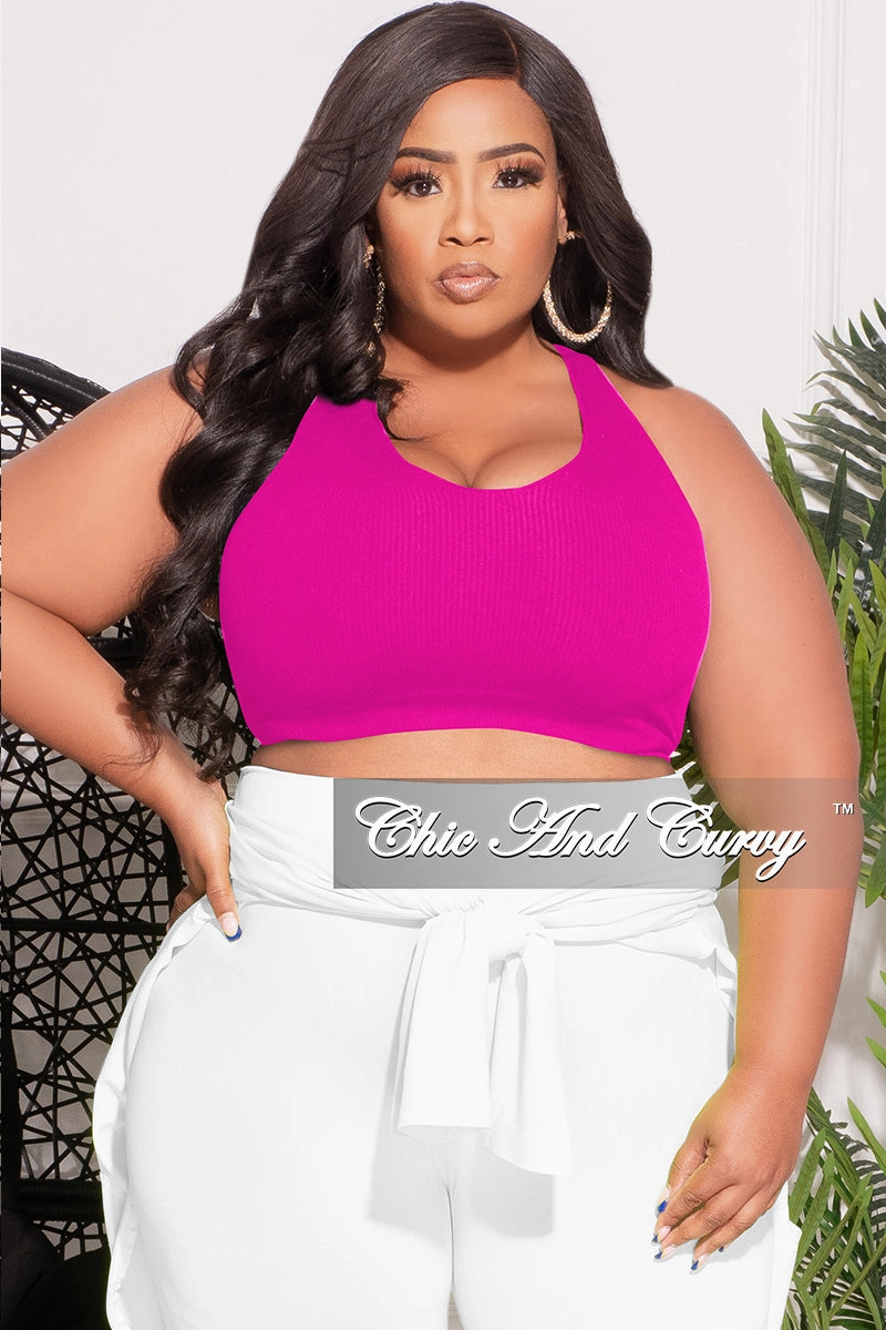 Final Sale Plus Size Ribbed Racerback Tank Top in Neon Hot Pink Versatile Wearable