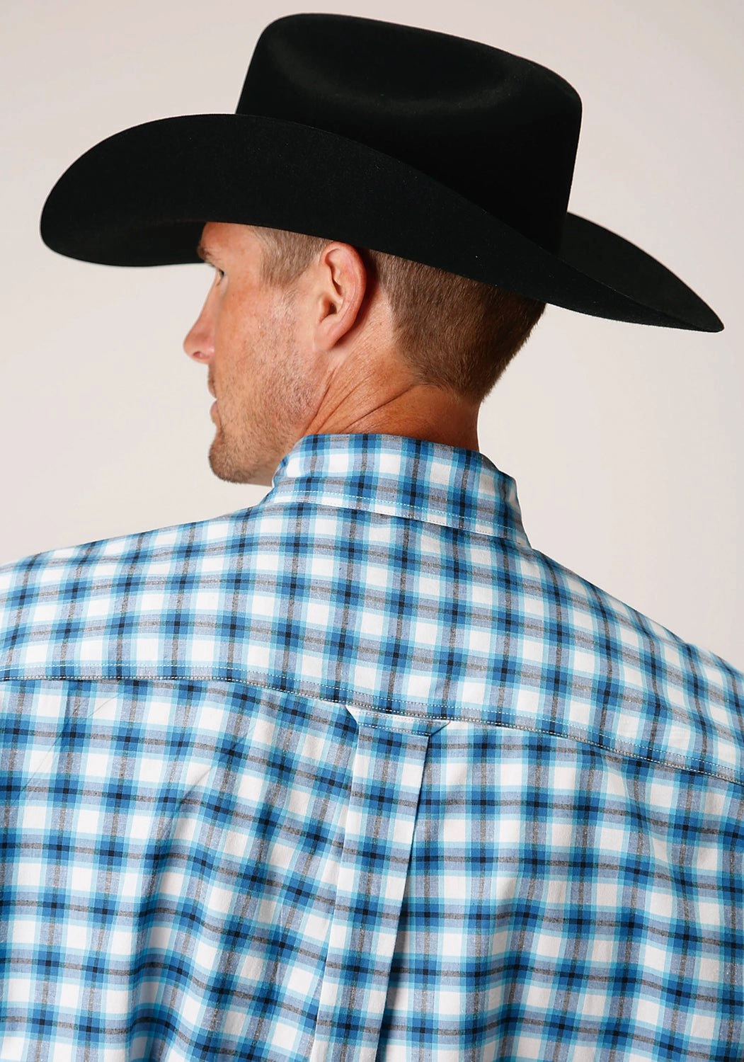 Casual Hangout Roper Mens 1459 Stretch Check Blue Cotton Blend 1 Pkt S/S Shirt