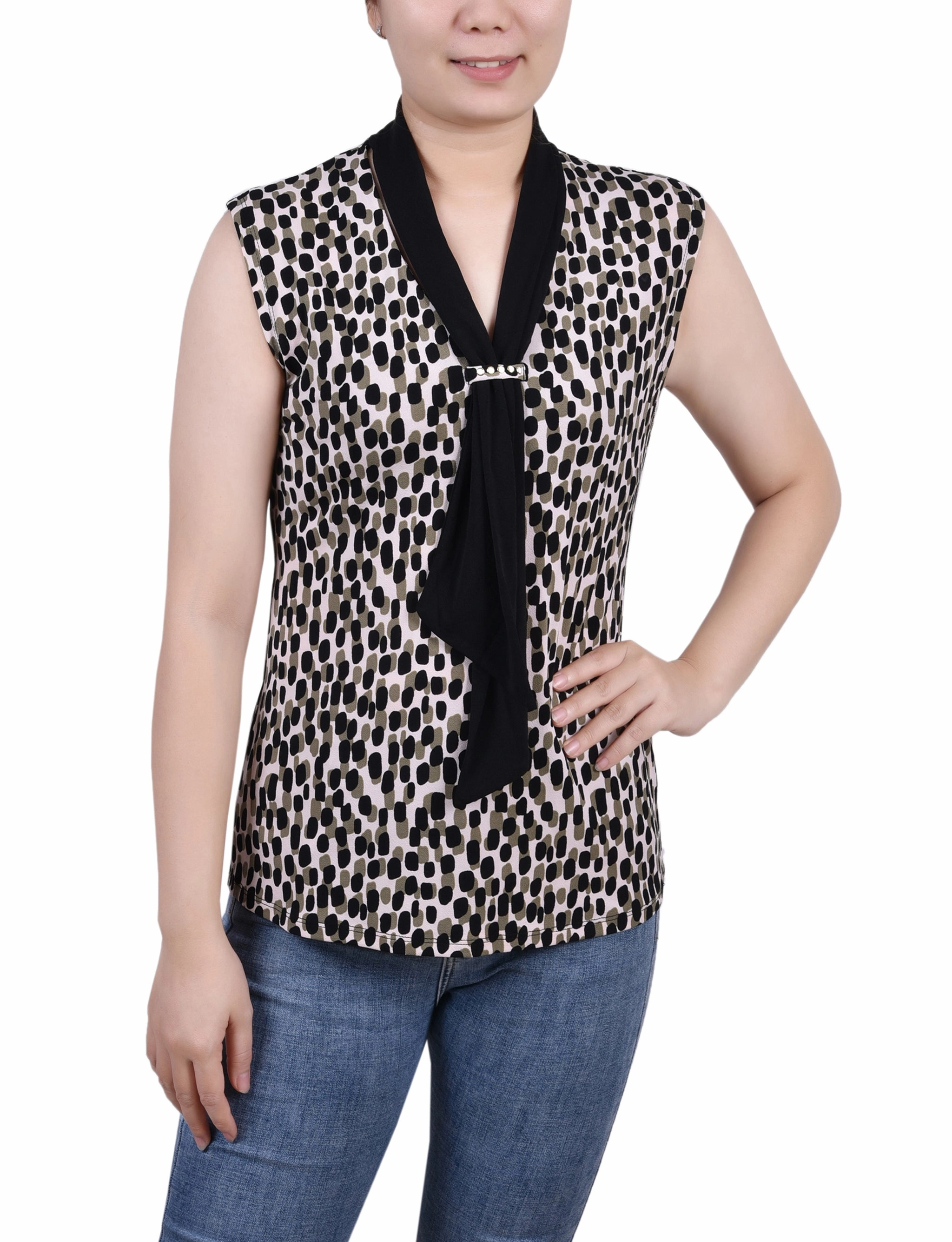 Petite Sleeveless Scarf Top Reflective Trims