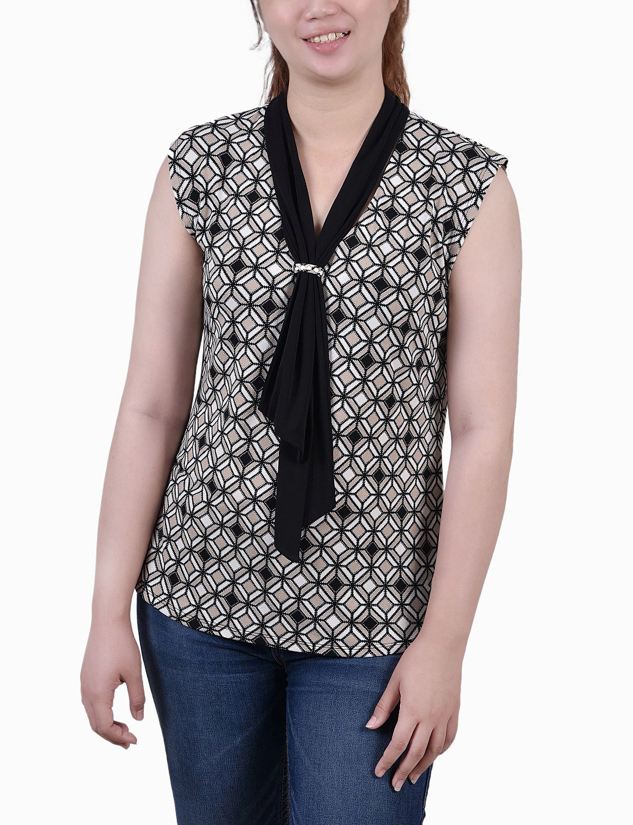 Petite Sleeveless Scarf Top RibbedTrim
