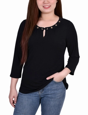3/4 Sleeve Grommet Top Minimalist Aesthetic