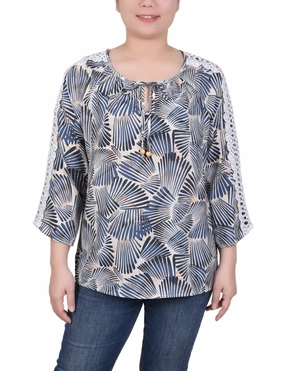 ComfortStretchFit Petite 3/4 Sleeve Crochet Detail Blouse