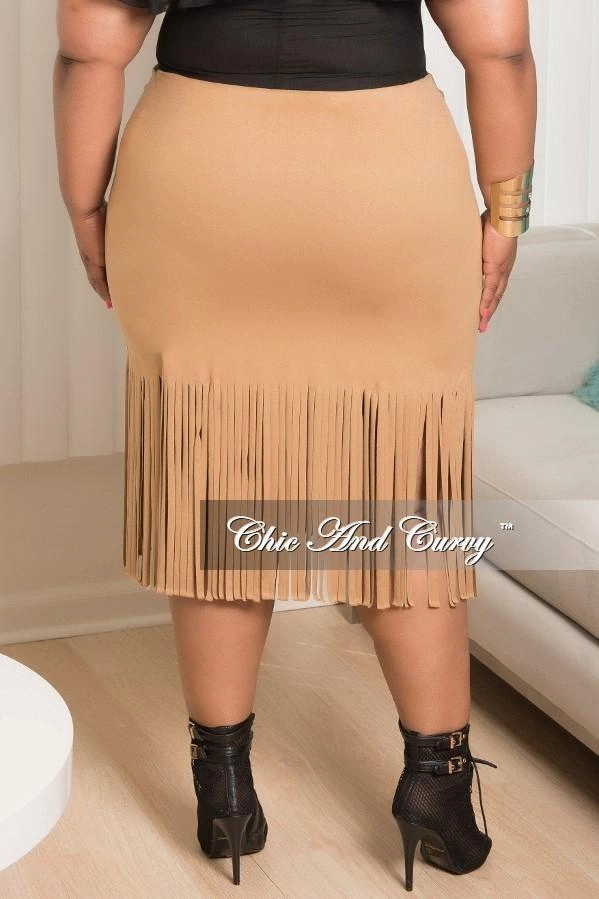 Stay Active Trail Comfort Final Sale Plus Size Faux Suede Fringe Skirt in Tan