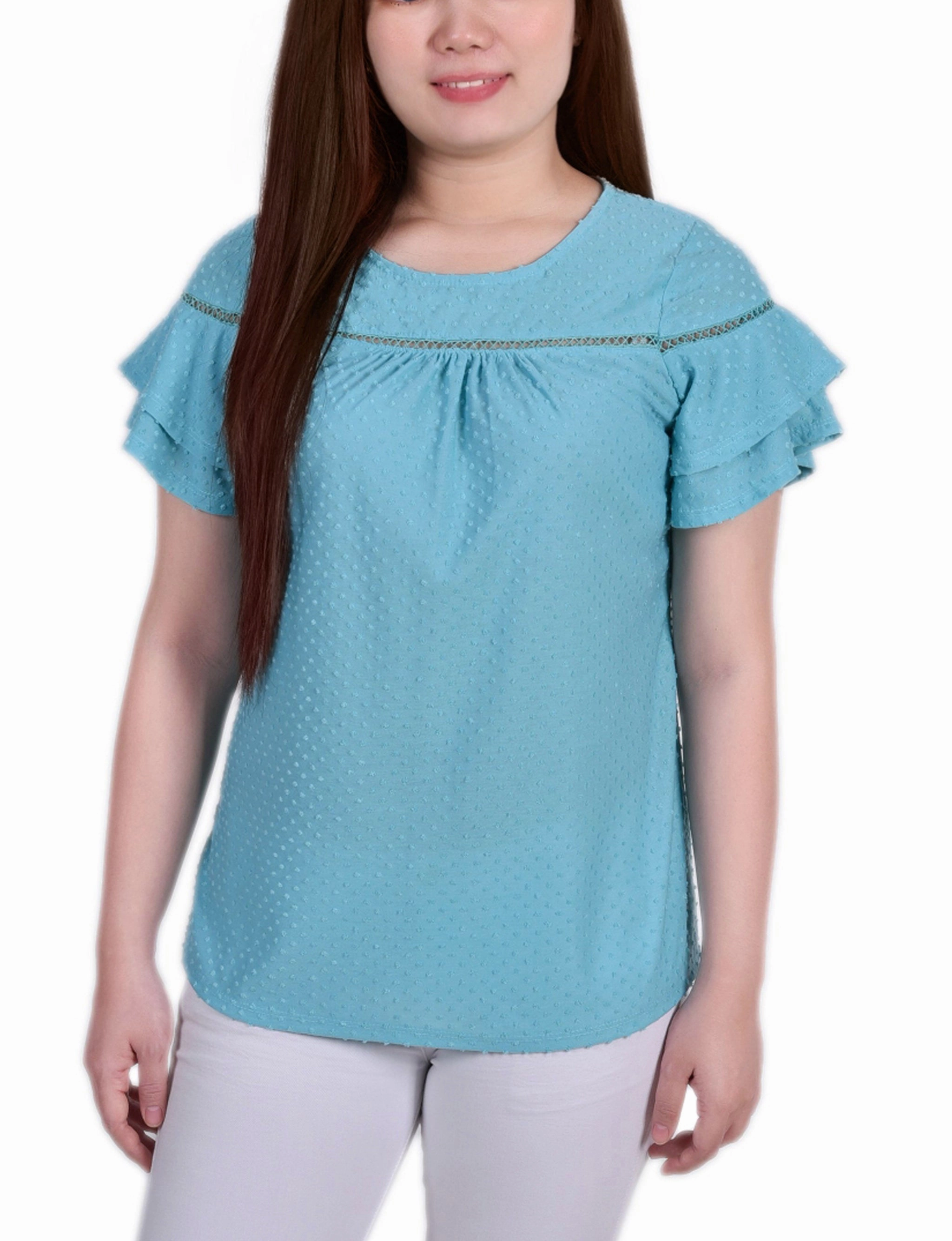 AllDaySoftness AllDay Comfort Short Double Flutter Sleeve Swiss Dot Top