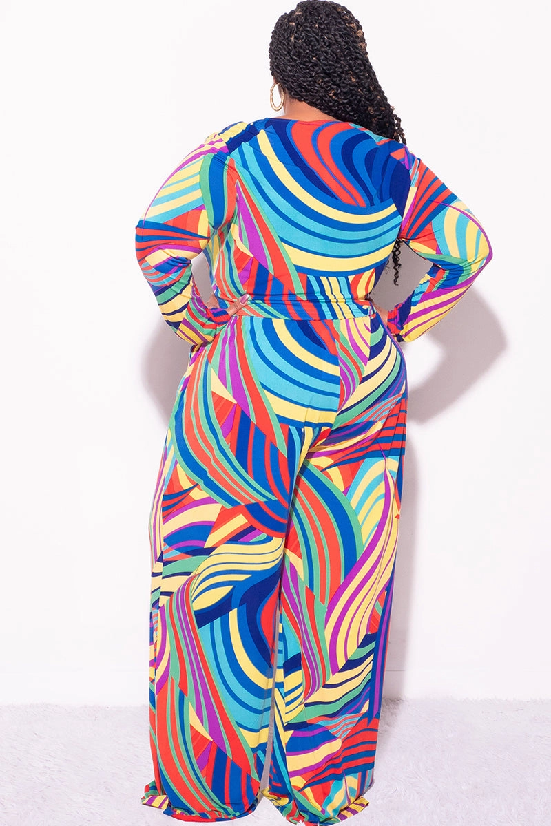 Quick Access Zippers Final Sale Plus Size 2pc Crop Top and Palazzo Pants Set in Multi Color Print