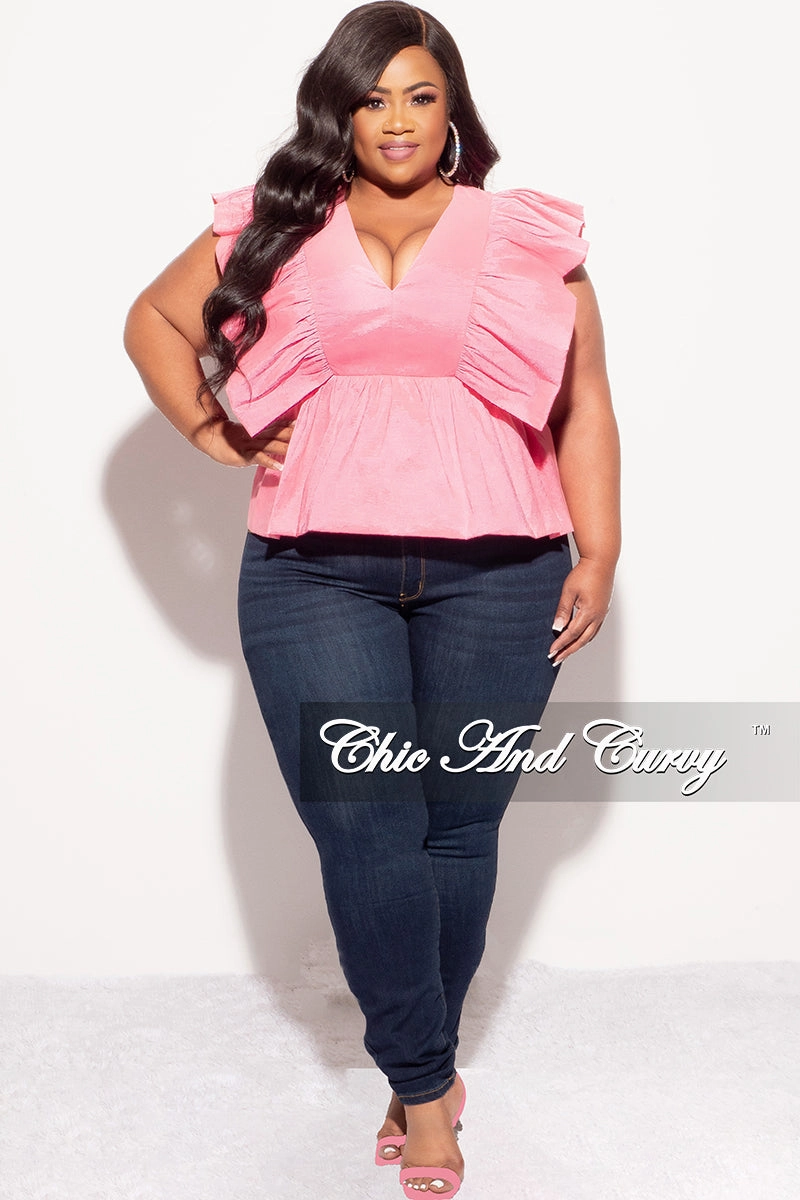 Final Sale Plus Size Ruffle Peplum Top in Pink Comfortable Look Wear Flexible Use