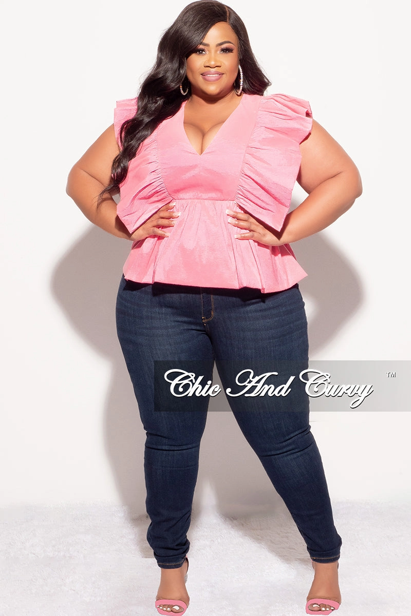 Final Sale Plus Size Ruffle Peplum Top in Pink Active Motion Urban Look