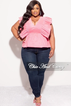 Final Sale Plus Size Ruffle Peplum Top in Pink Comfortable Look Wear Flexible Use