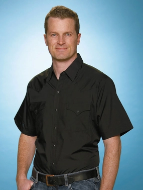 Seasonal Trend Layered Sleeve Cuffs Ely & Walker Mens Solid Black Western Shirt S/S Poly/Cotton