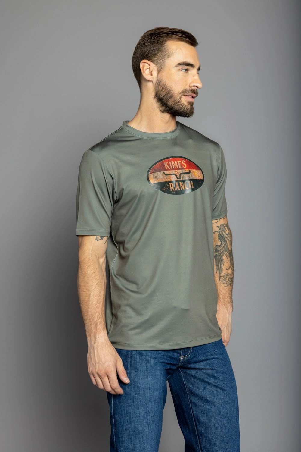 Stretchable Brushed Interior Lining Kimes Ranch Mens American Standard Tech Tee Sage Polyester Blend S/S T-Shirt