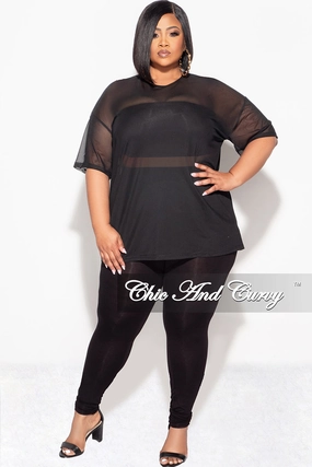 Final Sale Plus Size 3pc Set Mesh Top, Bandeau & Leggings with Briefs in Black No Fuss Light Wear Fit