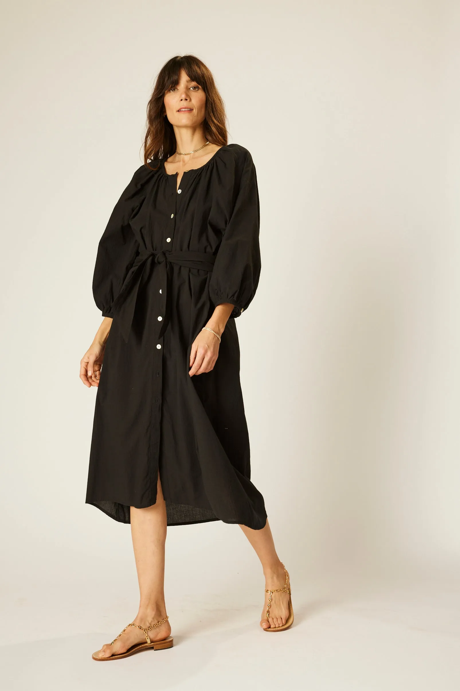 ALEX MIDI WITH SASH Gathered-Detail