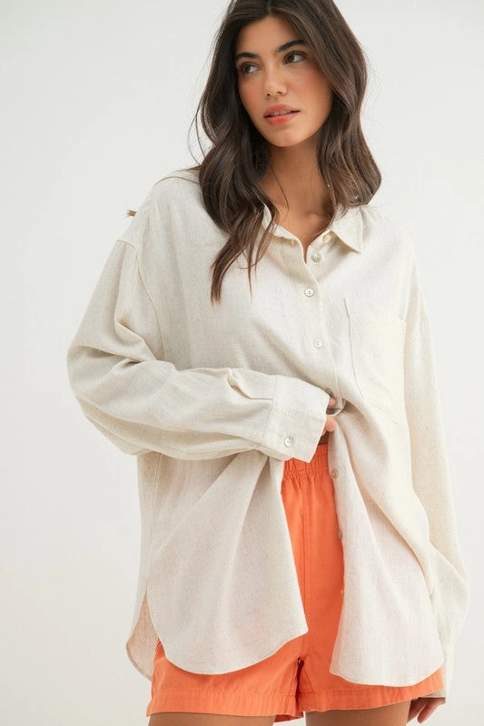 BRIAR LINEN OVERSIZED BUTTON-UP SHIRT Breathable Mesh Back