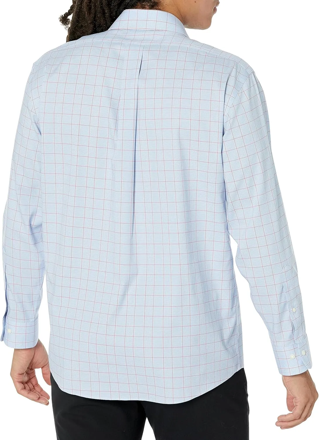 Brooks Brothers Men's Non-Iron Stretch Pinpoint Ainsley Spread Collar Plaid Dress Shirt