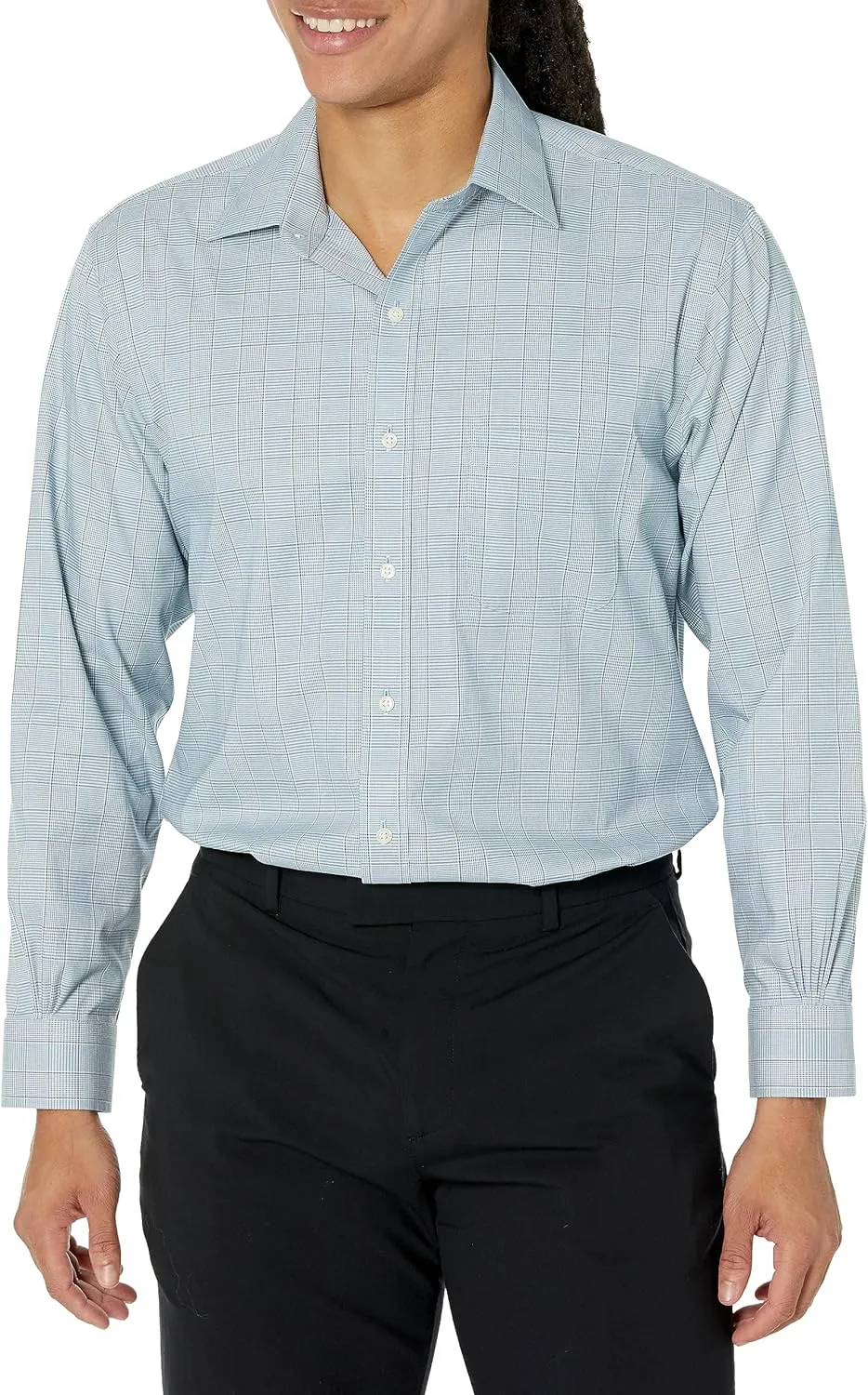 Brooks Brothers Men's Non-Iron Stretch Pinpoint Ainsley Spread Collar Plaid Dress Shirt