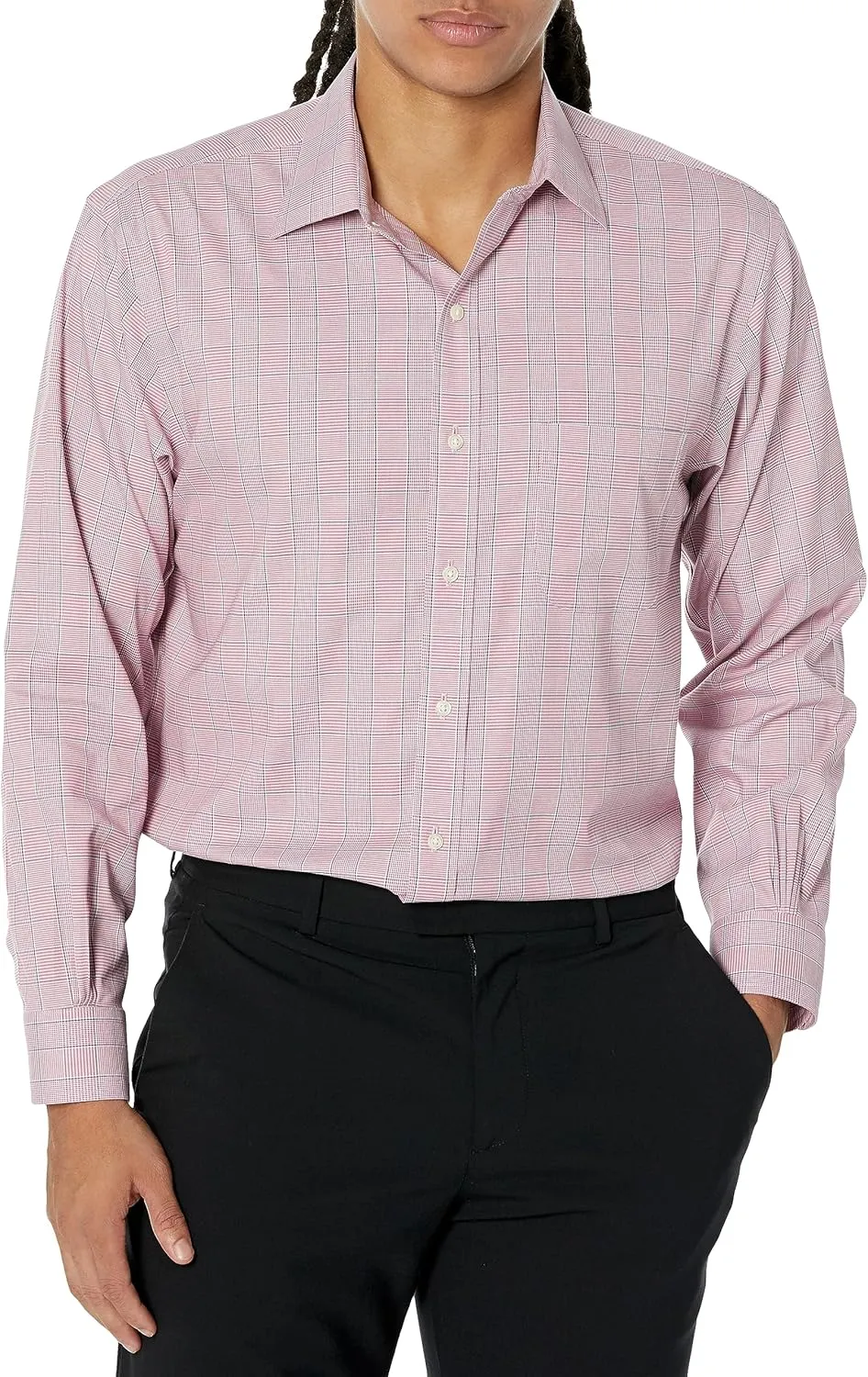 Brooks Brothers Men's Non-Iron Stretch Pinpoint Ainsley Spread Collar Plaid Dress Shirt