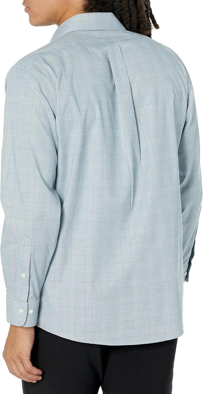 Brooks Brothers Men's Non-Iron Stretch Pinpoint Ainsley Spread Collar Plaid Dress Shirt