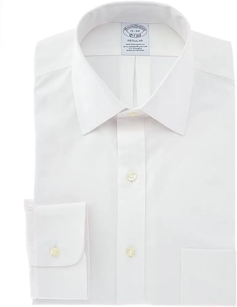 Brooks Brothers Men's Non-Iron Stretch Pinpoint Solid Ainsley Spread Collar Dress Shirt