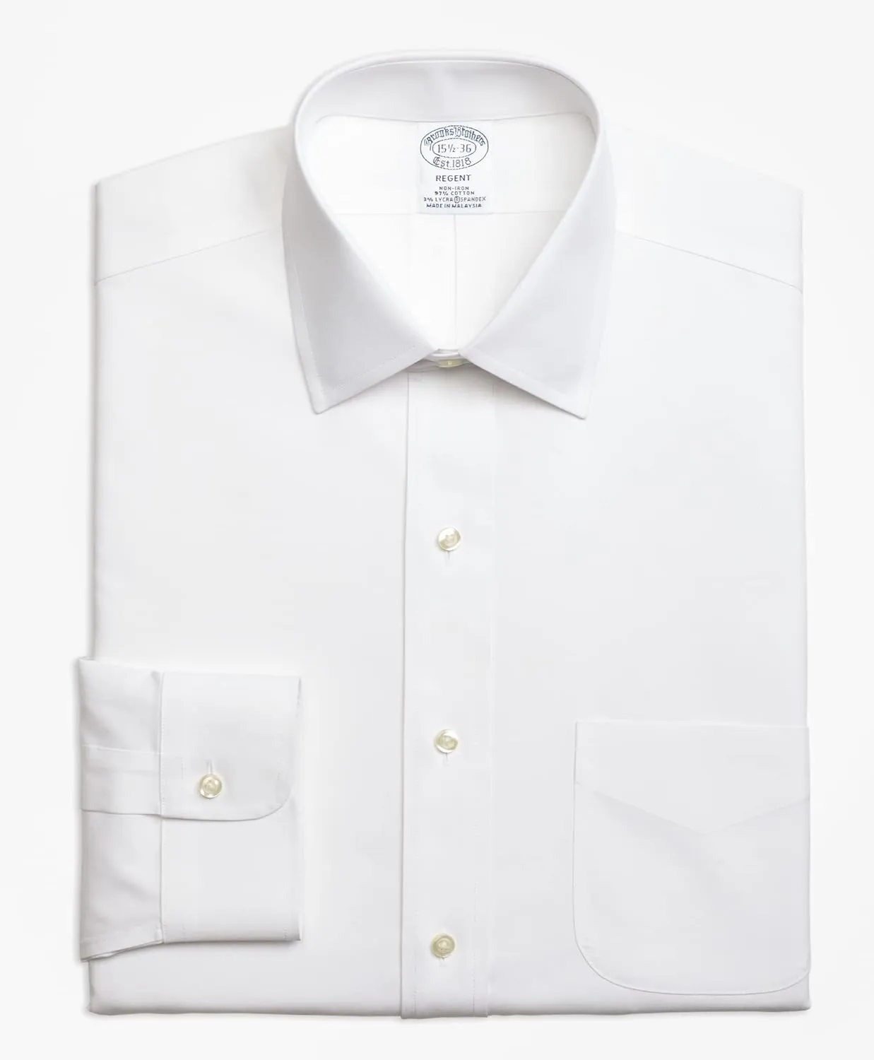 Brooks Brothers Men's Non-Iron Stretch Pinpoint Solid Ainsley Spread Collar Dress Shirt