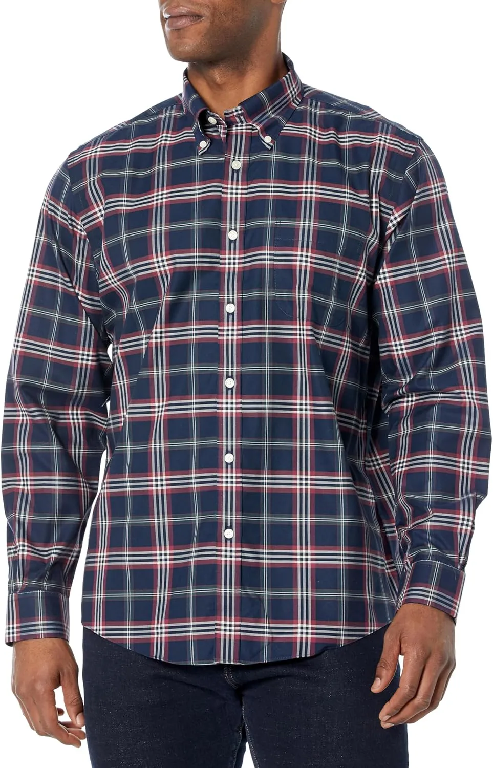 Brooks Brothers Men's Non-Iron Stretch Twill Long Sleeve Sport Shirt, Navy Tartan, Medium