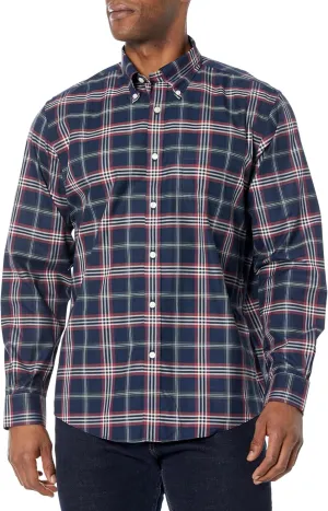 Brooks Brothers Men's Non-Iron Stretch Twill Long Sleeve Sport Shirt, Navy Tartan, Medium