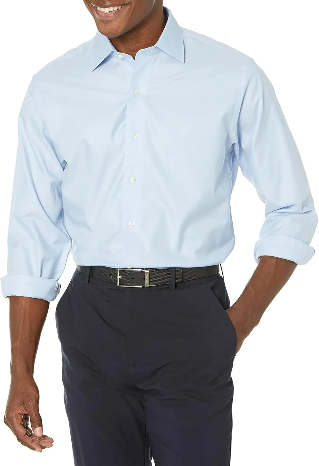 Brooks Brothers Men's Non-Iron Stretch Twill Solid Ainsley Spread Collar Dress Shirt